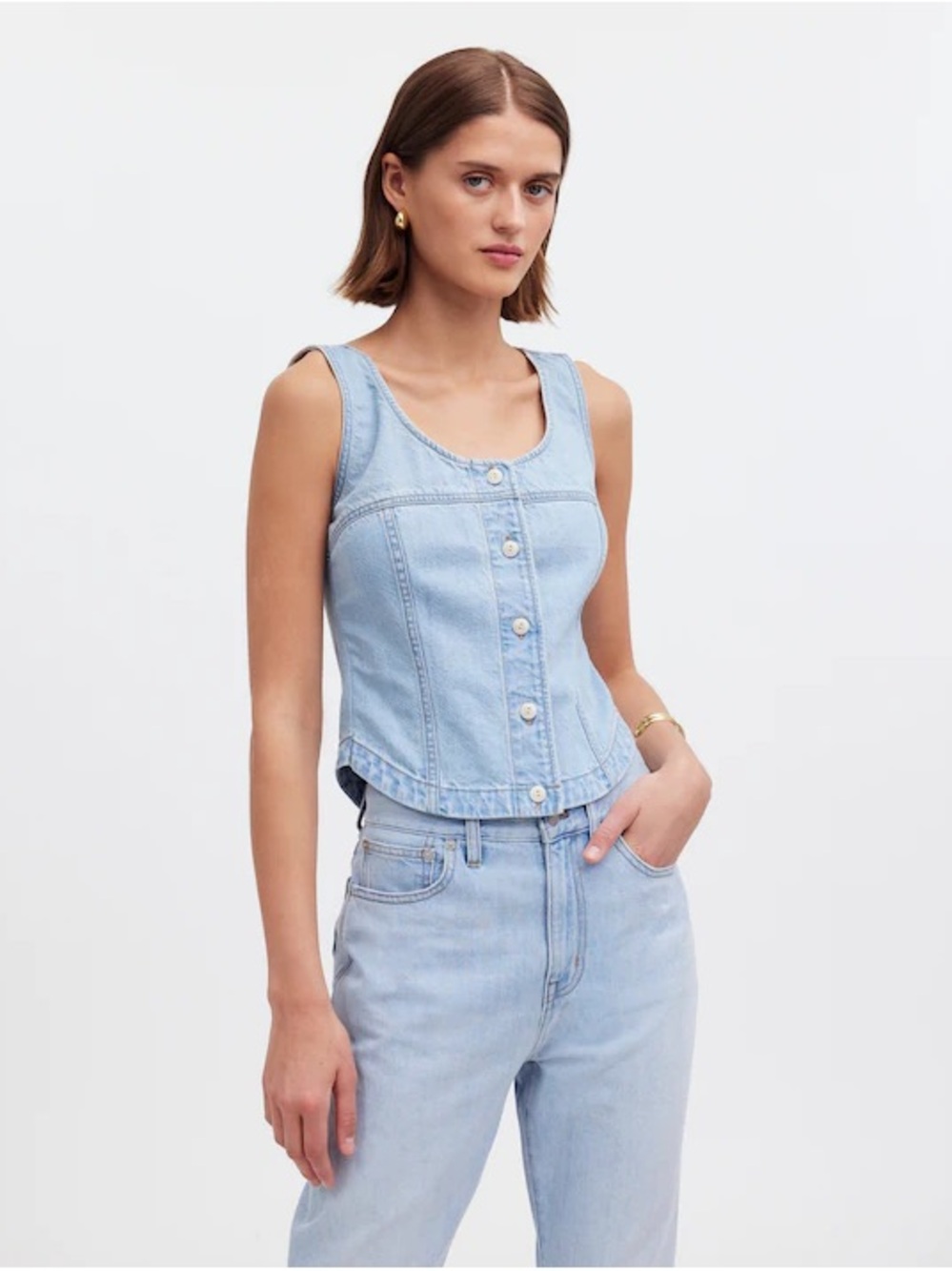 Madewell Denim Button-Front Top • size 8 • NQ573